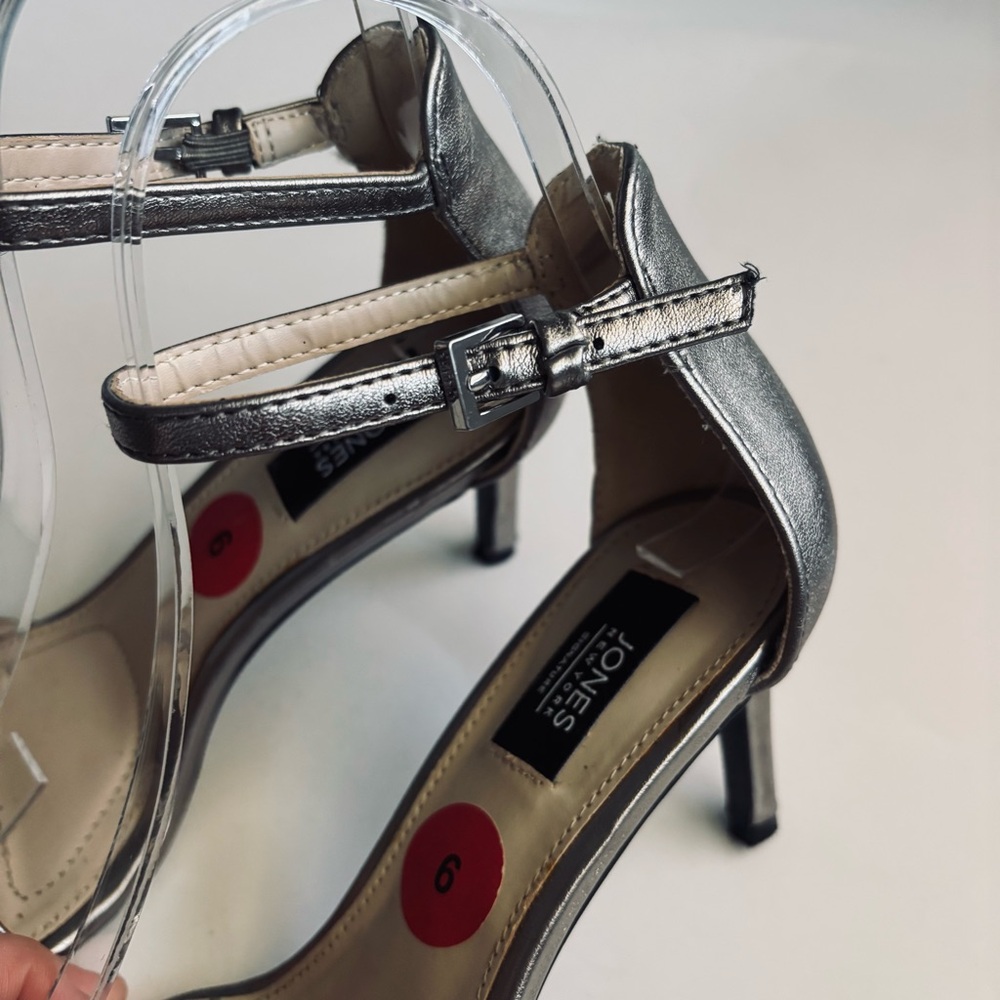 Jones New York Open Toe Metallic Women's Leather Heels Black Size 8 - Picture 8 of 16